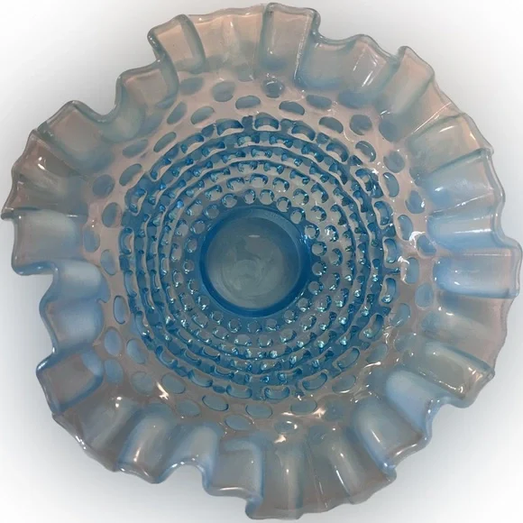 Fenton Blue Opalescent Double Crimped Bowl - Picture 3 of 6